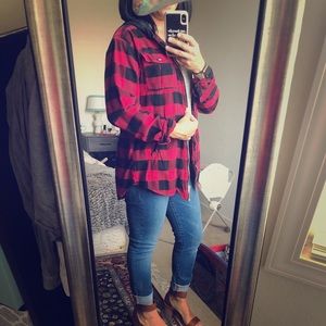 Checkered red and black utility jacket